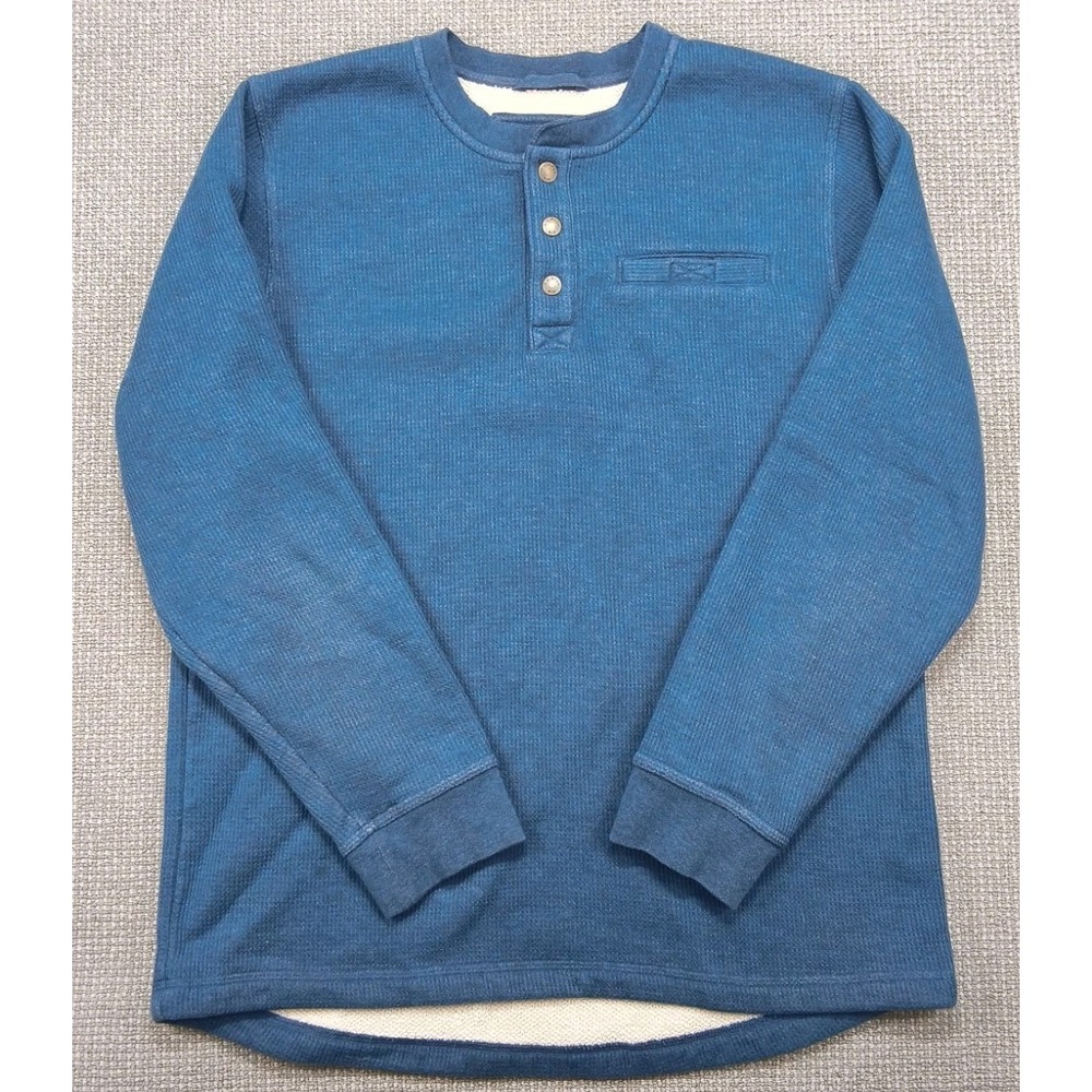 LL Bean Katahdin Iron Works Fleece Lined Henley Shirt Blue Men's Large Tall LT